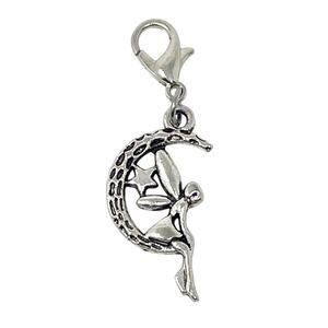 Silver Tone Celestial Charm for Charm Bracelet Fairy Sitting on Crescent Moon